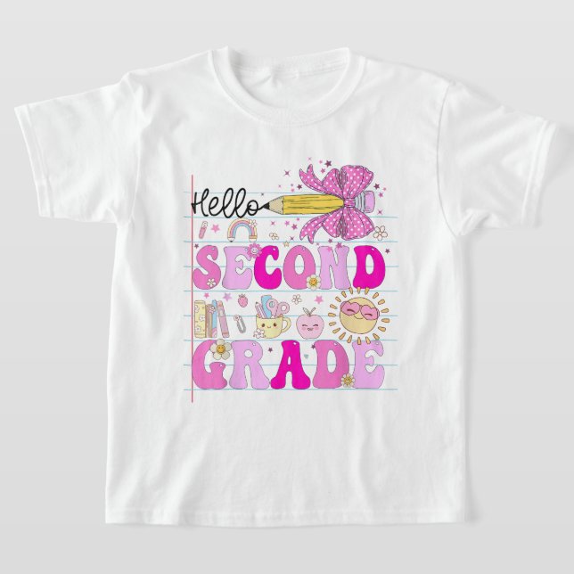 Hej andra klass Coquette Bow Lärare Flicka T Shirt (Laydown)
