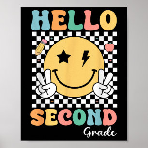 Hej Andra Klass Lärare Kids Retro Smile Tillbaka T Poster