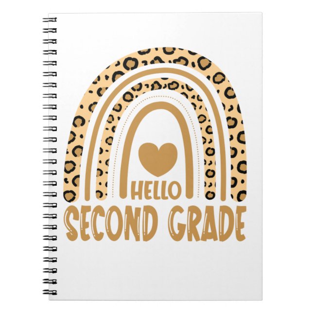 Hej andra Klass-Leopard Rainbow-Back to school Anteckningsbok (Framsidan)