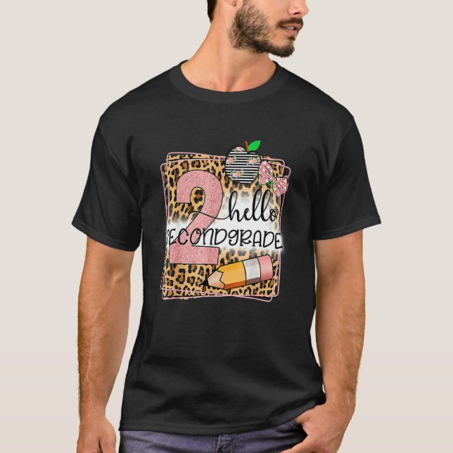 Hej andra klass leopardtryck 2:a klass tillbaka ti t shirt (Framsida)