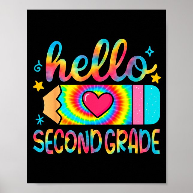 Hej Andra Klass Penna Tie Dye Tillbaka Till Skolan Poster (Framsidan)