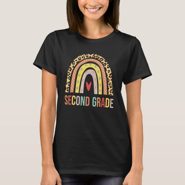 Hej andra klassens leopard boho regnbåge flickor t shirt (Framsida)
