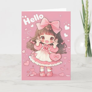 Hej Anime Chibi Girl Rosa Helgkort