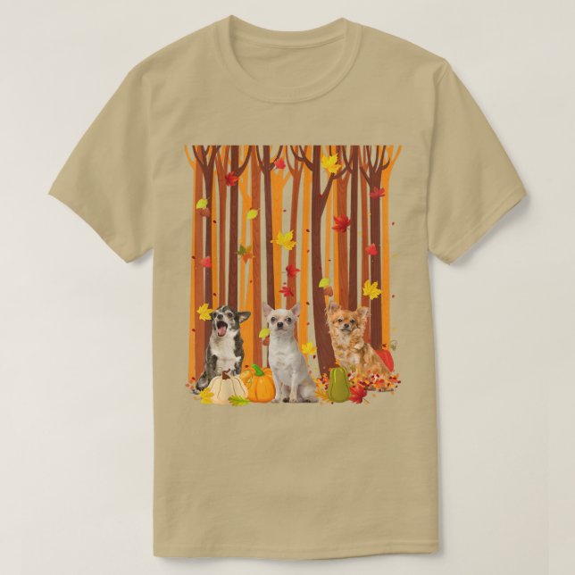 Hej Autumn Chihuahua Maple Löv Fall Pumpkin Manar T Shirt (Design framsida)