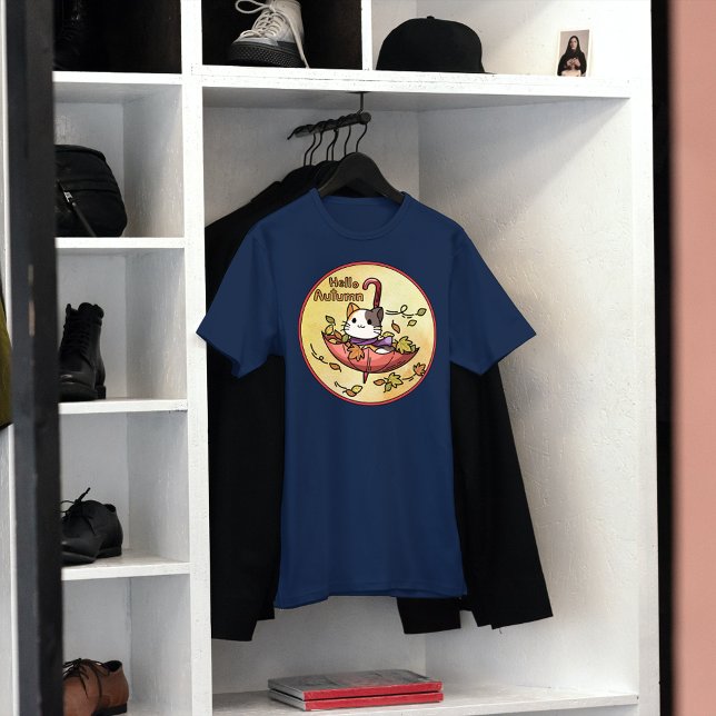 Hej Autumn, Cute Cat Sits in Parbrella T Shirt (Skapare uppladdad)
