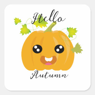 Hej Autumn - Cute Pumpkin Fyrkantigt Klistermärke