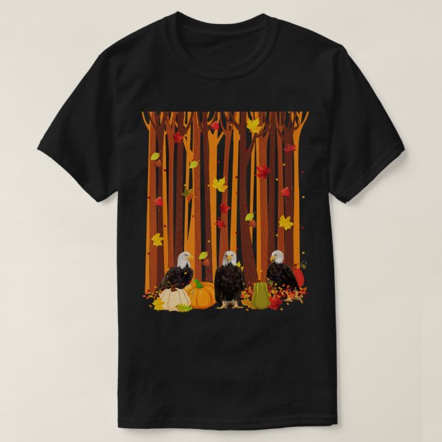 Hej Autumn Eagle Maple Löv Fall Pumpkin Manar Wo T Shirt (Design framsida)