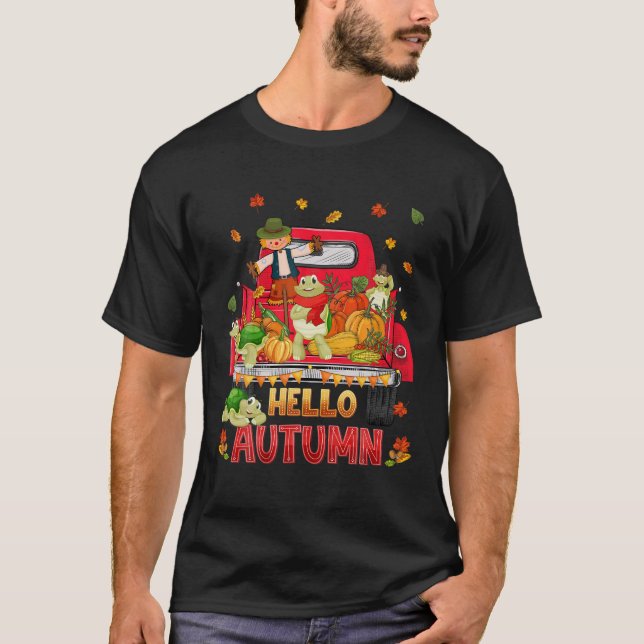 Hej Autumn Fall Turtle Thanksgiving Pumpkin Mapl T Shirt (Framsida)
