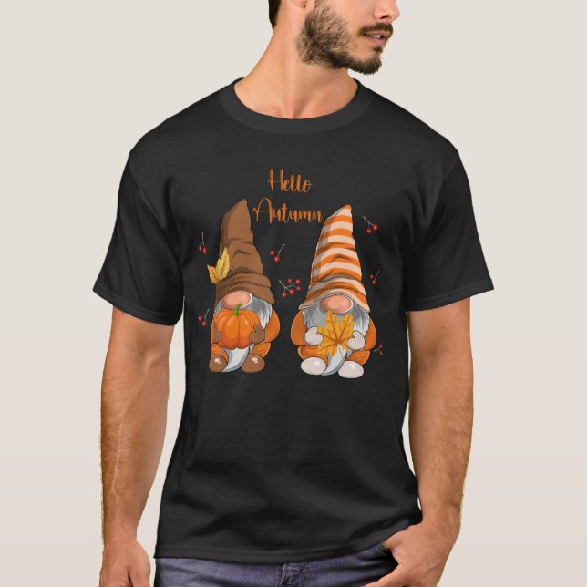 Hej Autumn Gnome Thankful Funny Pumpkin T Shirt (Framsida)