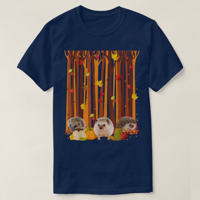 Hej Autumn Hedgehog Maple Löv Fall Pumpkin Manar T Shirt (Design framsida)