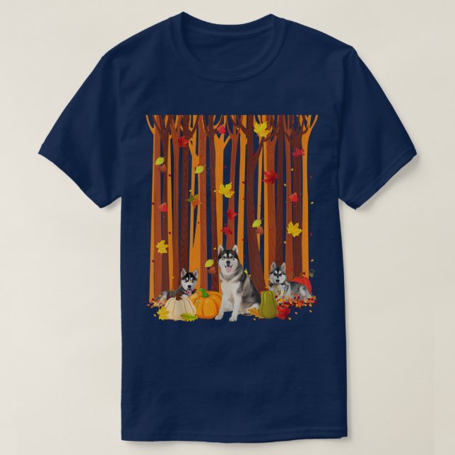 Hej Autumn Husky Maple Löv Fall Pumpkin Manar Wo T Shirt (Design framsida)