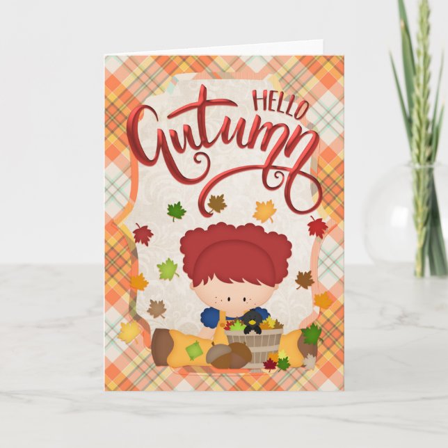 Hej Autumn - Little Girl Fall Season Card Kort (Framsida)
