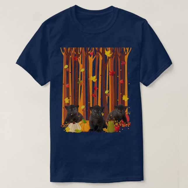 Hej Autumn Panther Maple Löv Fall Pumpkin Manar T Shirt (Design framsida)