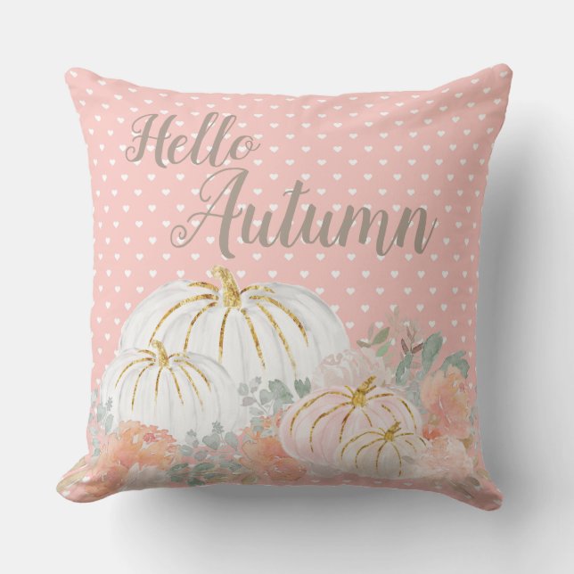Hej Autumn Peach Pumpkin Polka Dot Pillow Kudde (Framsida)