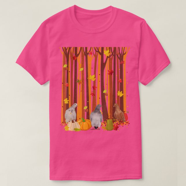Hej Autumn Pigeon Maple Löv Fall Pumpkin Manar W T Shirt (Design framsida)