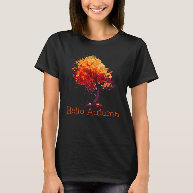 Hej Autumn red Träd Season T Shirt (Framsida)