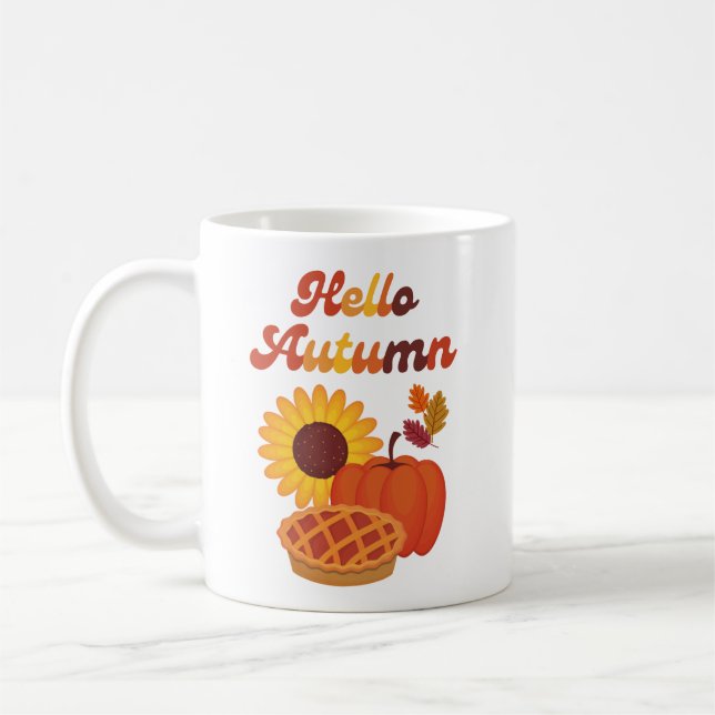 Hej Autumn Solros Paj Pumpkin Thanksgiving Kaffemugg (Vänster)