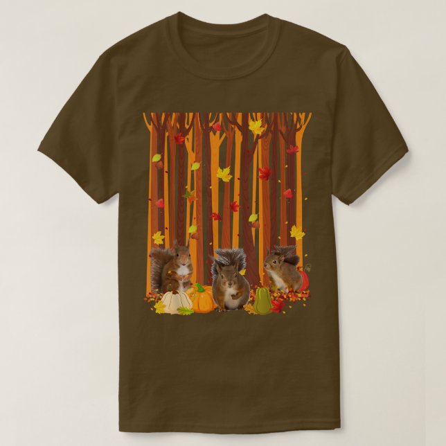 Hej Autumn Squirrel Maple Löv Fall Pumpkin Manar T Shirt (Design framsida)
