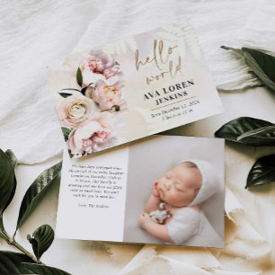 Hej av den Blommigten för Rosa World Birth Notice Inbjudningar
