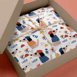 Hej av tecknad hund, sömlös inslagning av pappra m presentpapper