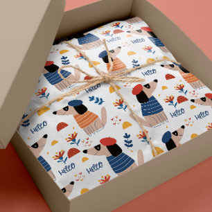 Hej av tecknad hund, sömlös inslagning av pappra m presentpapper