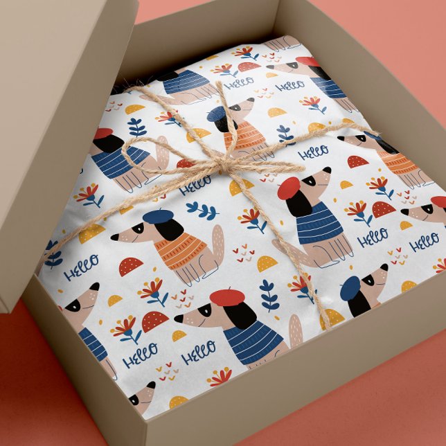 Hej av tecknad hund, sömlös inslagning av pappra m presentpapper (Skapare uppladdad)