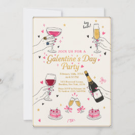 Hej Babe Galentines-fest Vin Tårta Inbjudningar