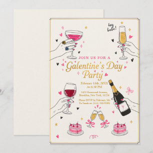 Hej Babe Galentines-fest Vin Tårta Inbjudningar