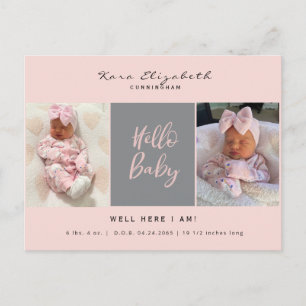 Hej Baby 2 Photo Girl Baby Rosa Birance Birance Meddelande Vykort
