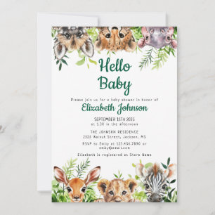 Hej Baby Akvarell Safari Djur Baby Shower Inbjudningar