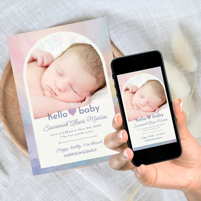 Hej Baby Arch Photo Collage Girls Birth Meddelande (Skapare uppladdad)