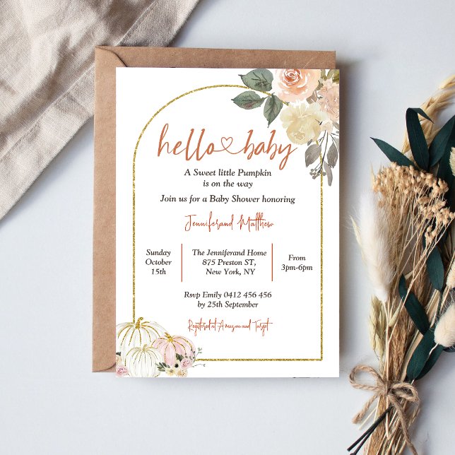 Hej Baby Autumn Harvest Pumpkin Baby Shower Inbjudningar (Skapare uppladdad)