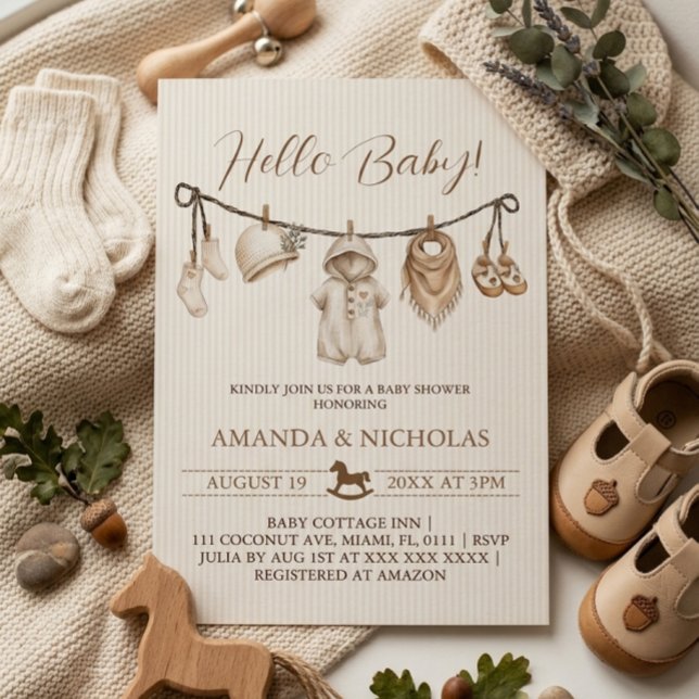Hej Baby Baby Shower Randig Inbjudningar (Skapare uppladdad)