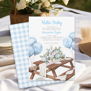 Hej Baby Balloons Picnic Park Boy Shower Inbjudningar