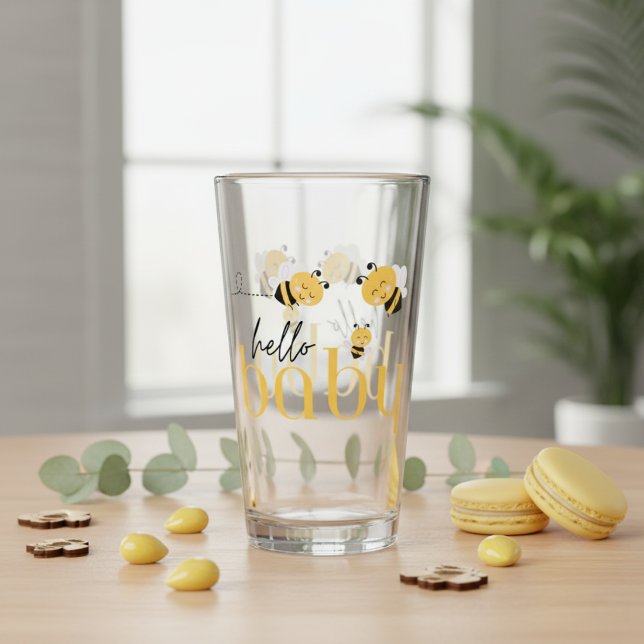 Hej Baby Bee Shower Drinking Glaskopp (Hello Baby Bee Shower Drinking Glass)