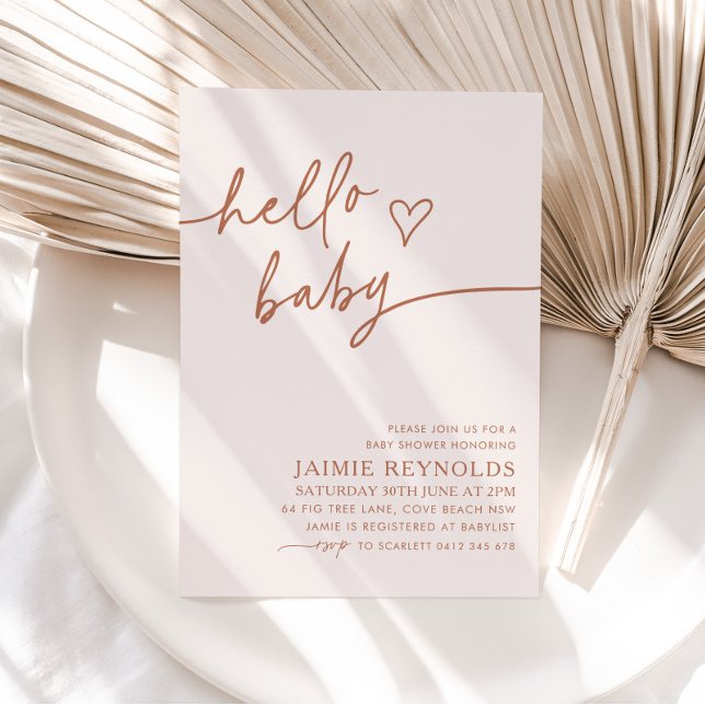 Hej Baby Beige Neutralt Baby Shower-inbjudan till  Inbjudningar (Skapare uppladdad)
