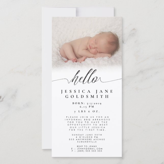 Hej Baby Birdannonsering Sip & Se Party Meddelande (Framsida)