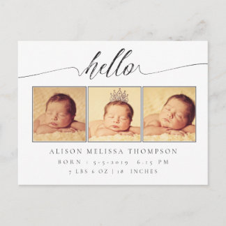 Hej Baby Birth Notice 3 Foto Postcard Meddelande Vykort