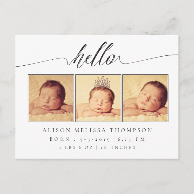 Hej Baby Birth Notice 3 Foto Postcard Meddelande Vykort (Framsida)