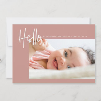 Hej Baby Birth Photo Announcement Boy Rosa Meddelande