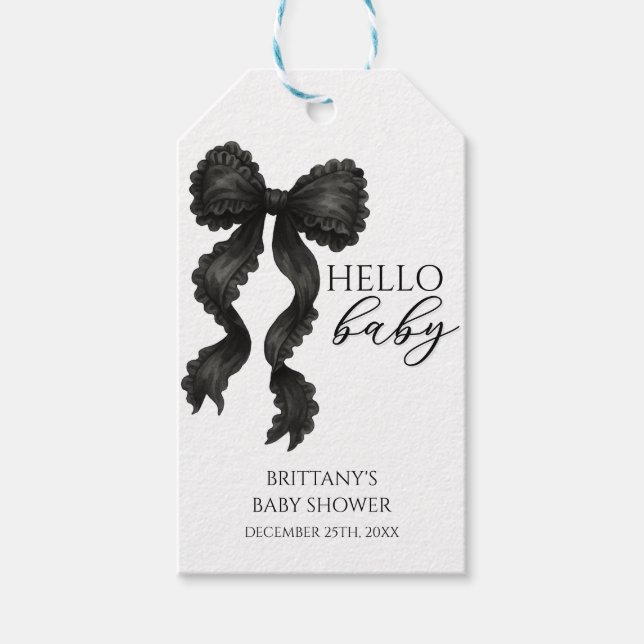 Hej Baby Black Bow Baby Shower Modern Presentetikett (Framsidan)