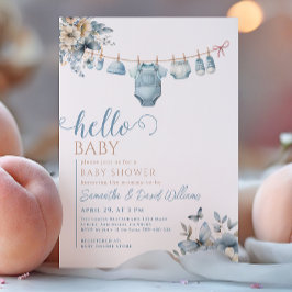 Hej Baby blue Blommfjäril Baby Shower Inbjudningar