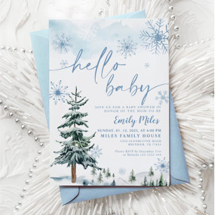Hej Baby Blue Vinter Bebis Shower Inbjudningar