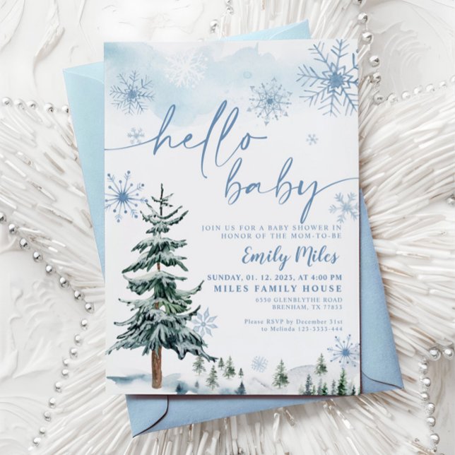 Hej Baby Blue Vinter Bebis Shower Inbjudningar (Skapare uppladdad)