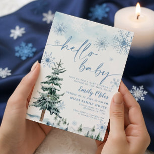 Hej Baby Blue Vinter Värld Dusj Inbjudningar
