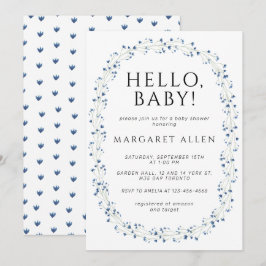 Hej Baby blue Wildblomma Botanical Baby Shower Inbjudningar