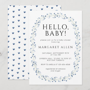 Hej Baby blue Wildblomma Botanical Baby Shower Inbjudningar