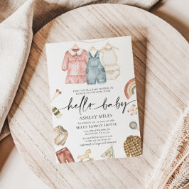 Hej Baby Boho Clothes Baby Shower-inbjudan Inbjudningar