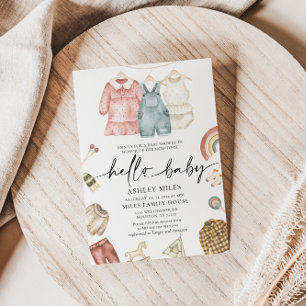 Hej Baby Boho Clothes Baby Shower-inbjudan Inbjudningar