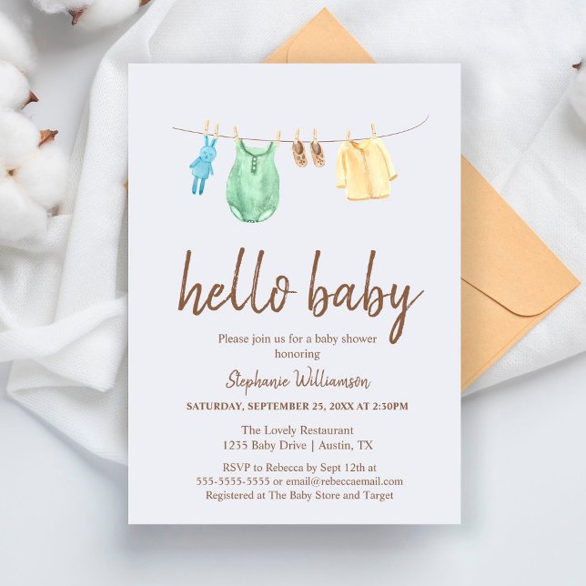 Hej Baby Boho Kläder Linje Baby Shower Inbjudan (Skapare uppladdad)